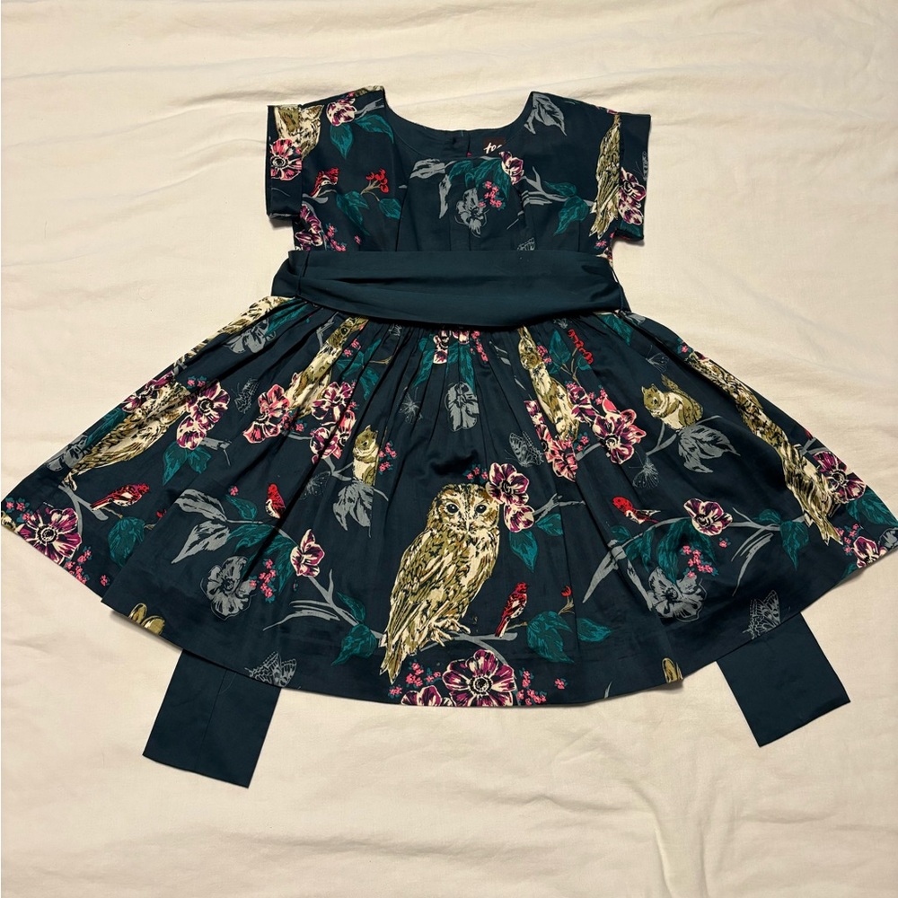 Tea Collection Dark Green Floral Owl Dress
